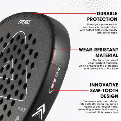 AMA SPORT Padel Racket Protection Tape Pack of 1/2/6 Edge Protector Durable & Easy to Replace Transparent Padel Protector